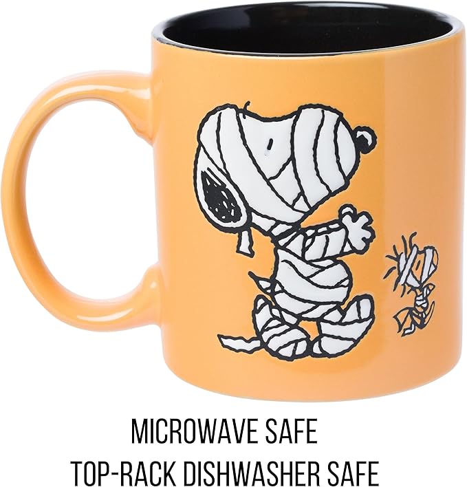 Silver Buffalo Peanuts Mummy Wax Resist Ceramic Mug Featuring Snoopy and Woodstock, 20 Ounces