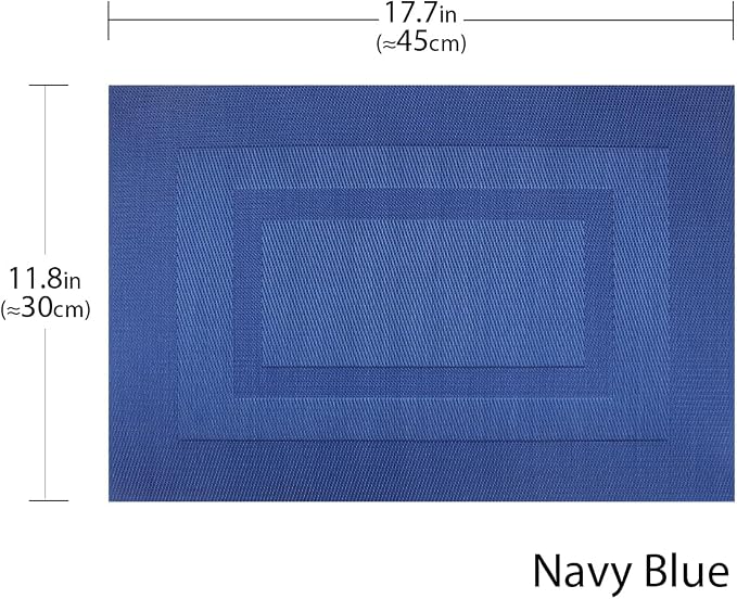 PIGCHCY Placemats Set of 12 Washable Durable Place Mats Vinyl Heat Resistant Non-Slip Table Mats Indoor Outdoor (Navy Blue)