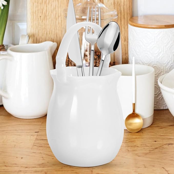 PRETYZOOM Elegant Ceramic Chopstick Holder Multi-functional Cutlery Organizer for Kitchen Storage Compact Utensil Canister for Forks Spoons and Chopsticks