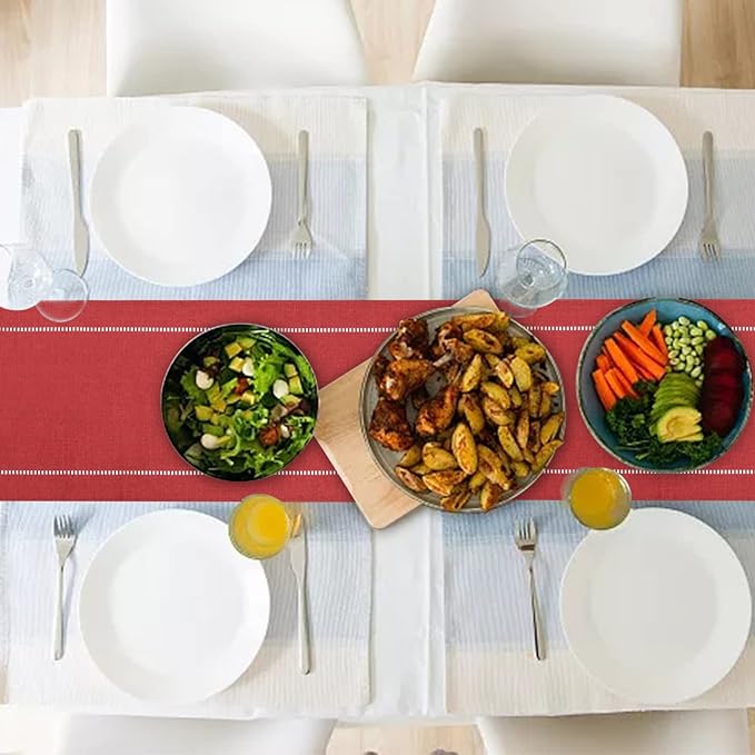 Table Runner Linen Red 12 x 59 Inch, Tablerunner Linen Look Solid Color, Modern Easy Care Table Runner for Dining Table, Coffee Table, Restaurant,Decoration