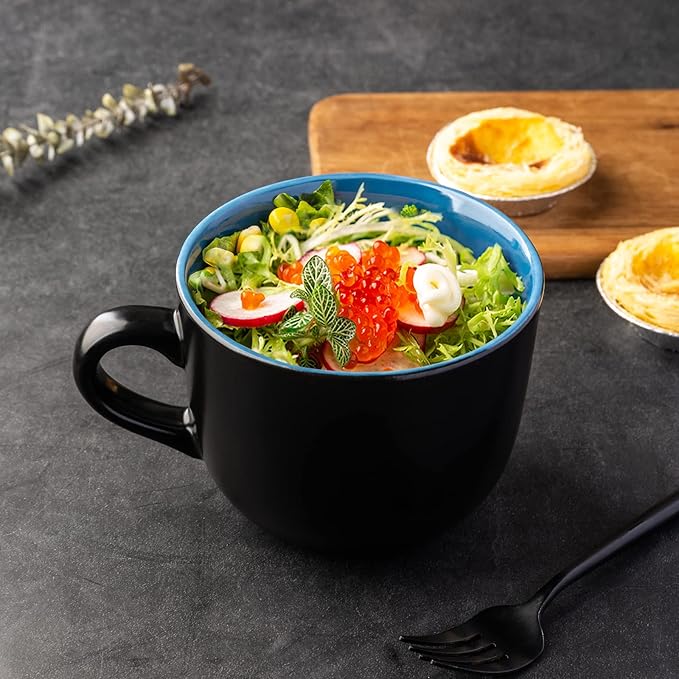 AmorArc 24 oz Soup Mugs with Handles, Jumbo Ceramic Bowls Mugs Set with handles for Coffee Cereal Cappuccino Snacks, Microwave&Dishwasher safe Soup Cups for Meal-Blue