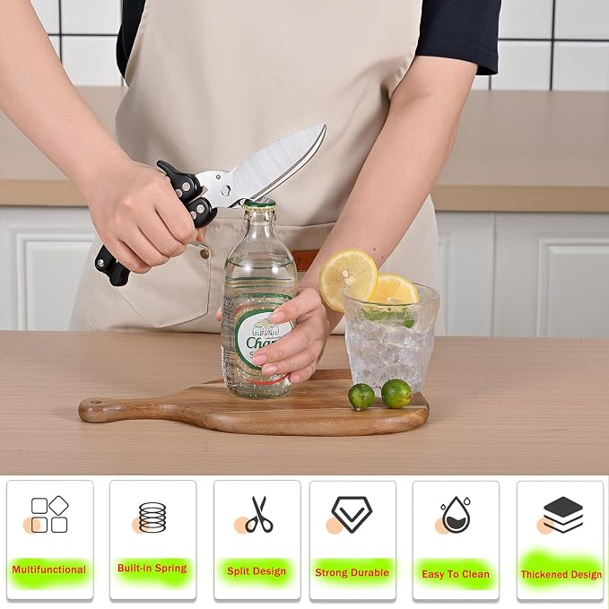 poultry shears Kitchen scissors for Chicken Can Be Used as a Knife, Dishwasher safe, Effortlessly cuts through cartilage, featuring a built-in spring mechanism.Can be used as a present（Black）