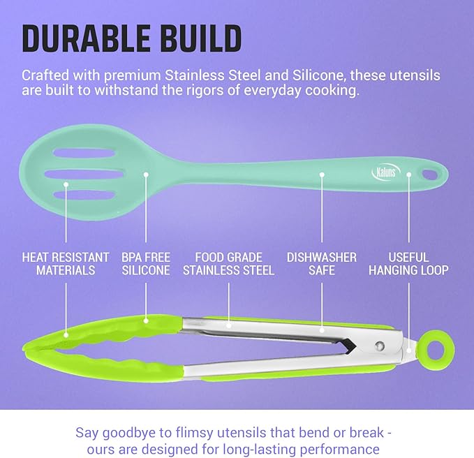 Kaluns 24 Pcs Silicone Cooking Utensils Set - Can Opener, Masher, Turner, Spatula, 446F Heat Resistant, Non-Stick, Premium Silicone & Stainless Steel