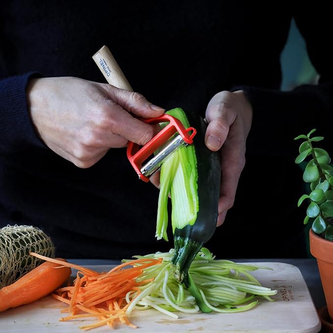 Opinel T-Duo 254621 Wooden Peeler in Red for Peeling Vegetables and Preparing Juliennes One Size