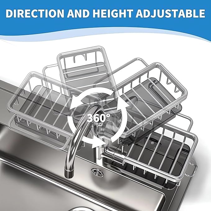 Kitchen Sink Faucet Organizer, Kitchen Sink Organizer Over Faucet, Over Sink Dish Drying Rack, Sponge Holder for Kitchen Sink, for 0.7-1.1 inch Round Water Pipe (Grey, Right Mount)