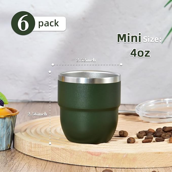 CHLJAR Espresso Cups, 4oz Insulated Espresso Cup Set of 2, Espresso Shot Cups, Stainless Steel Espresso Glasses, Stackable Mini Tumbler, Small Cup for Coffee