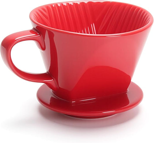 Pour Over Coffee Dripper Ceramic, Red Single Hole Coffee Maker, Ceramic Pour Over Slow Filter for Camping, Travel, Office, Home Gifts