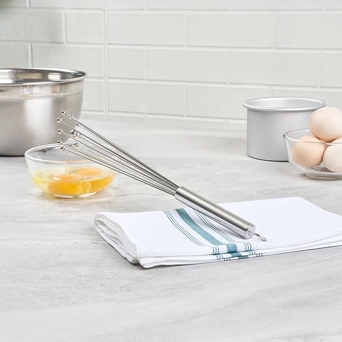 Restaurantware 12.5 in Stainless Steel Ball Whisk - 6 Pack - German Standard Egg Beater with Ergonomic Handle, Dishwasher Safe - Manual Mixer Cooking Whisk for Baking, Stirring, Sauces, Beating