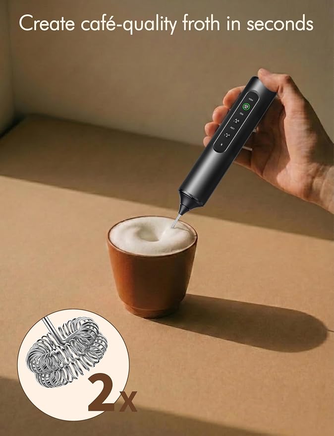 Rechargeable Milk Frother Hanheld 3 Speed, Frother Wand Drink Mixer Handheld Coffee Stirrers Electric Frother for Coffee Mixer Wand with 3 Whisk frother for protein powder-Black