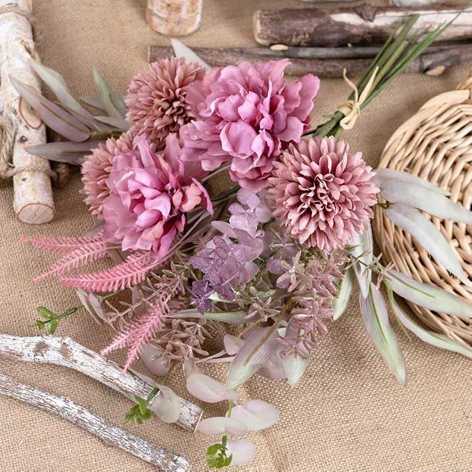 KIRIFLY Artificial Fake Flowers Plants Silk Flower Arrangements Wedding Bouquets Decorations Plastic Floral Table Centerpieces for Home Kitchen Garden Party Décor (Rose Pink)