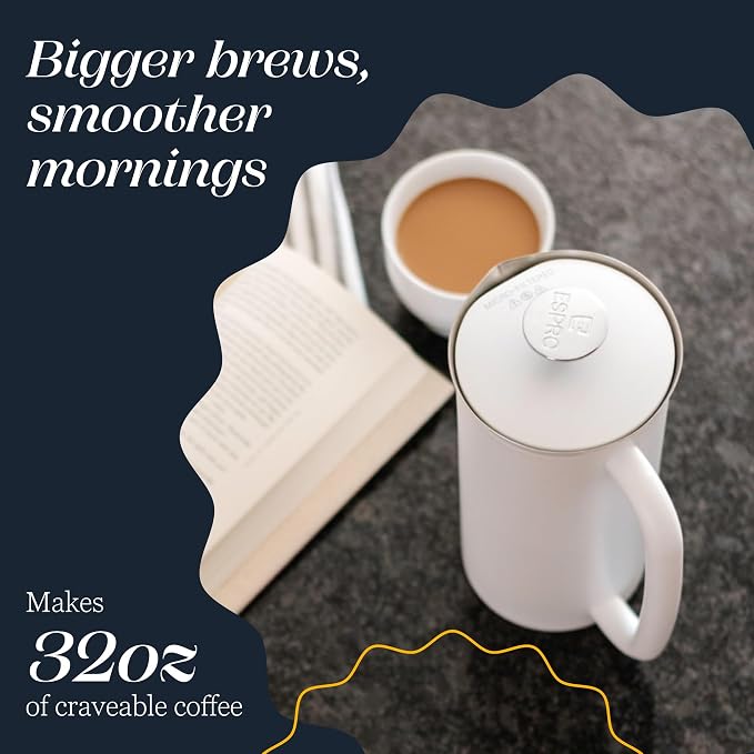 ESPRO Pro P7 French Press Coffee Maker - Double-Walled Stainless Steel Insulated with Micro-Filter - Matte White 32 oz