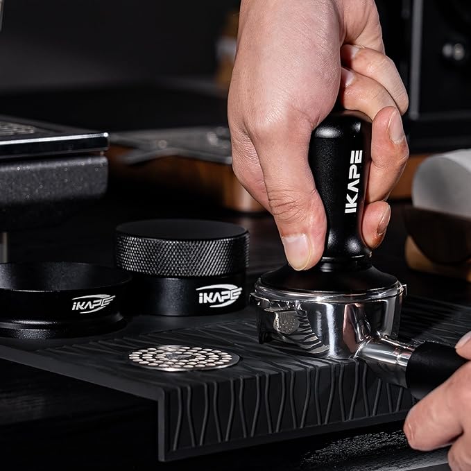 IKAPE 58MM Coffee Tamper Set Black 6 IN 1, Espresso Tool Kit for Making Perfect Shots – Tamper, Distributor, Funnel, Mat, Screen, and Towel