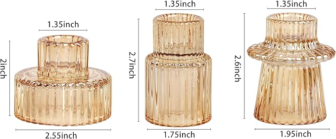 Vixdonos Taper Glass Candlestick Holders Tealight Candle Holders for Table Centerpieces, Wedding Decor and Dinner Party (3 Pcs, Gold)