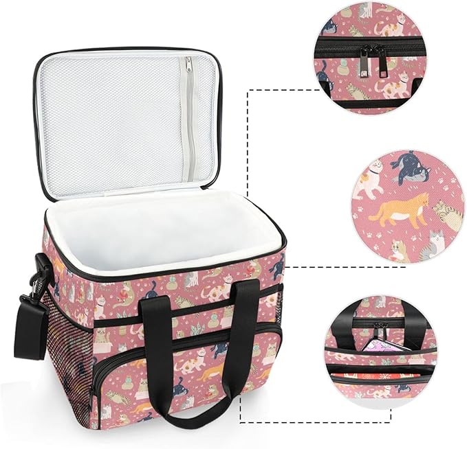 Cute Funny Cats Lunch Bag for Women Men 15L Insulated Lunch Box Large Leakproof Cooler Bag with Adjustable Shoulder Strap for Adult Work Picnic