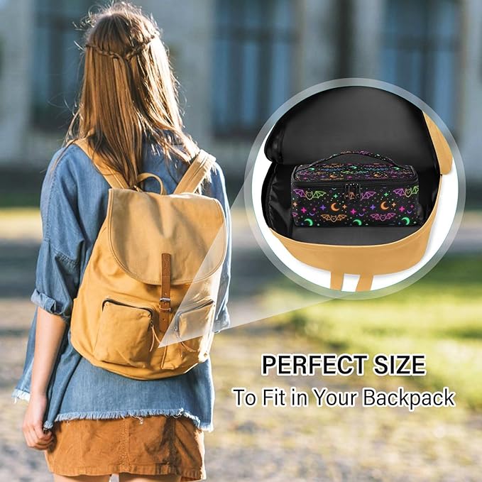 MNSRUU Insulated Reusable Lunch Box Halloween Luminous Bats Lunch Bag Leakproof Lunch Tote Bags for Women/Men, Lunch Containers Cooler Lunch Bags for Adults Work Office Picnic