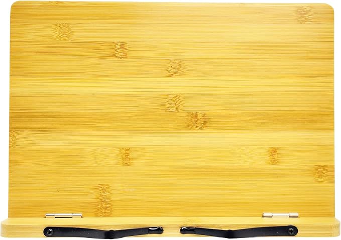 Large Book Stand 15.4" x 11.0" Bamboo Adjustable Heavy-Duty Book Holder for Thick Textbooks,Cookbook Holders Stands for Kitchen Counter,Cookbook Stand,Page Clips,Desktop Bookstand for Law School
