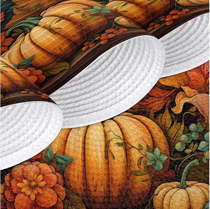 Round Placemats Set of 6, Autumn Pumpkin Sunflowers Leaves Woven Placemats Mats Non-Slip Heat Resistant Washable Table Mats Round Braided Place for Farmhouse Kitchen Dining Party Decor 15in