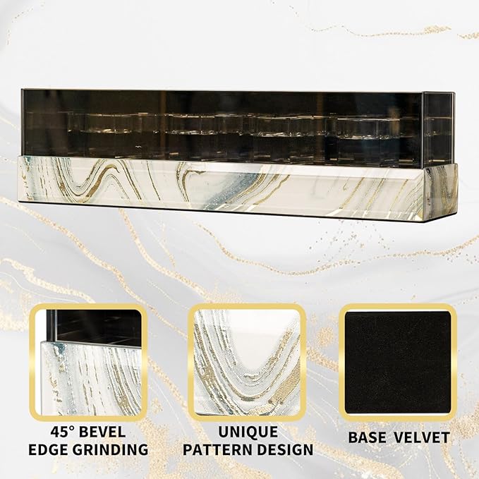 Crystal Glass Candle Holder Rectangular 4 Candle Seat with Marble Pattern-Tealight and Votive Candles Holders Centerpiece Table Decorations for Home Décor, Dining Room, Kitchen, Patio (White)