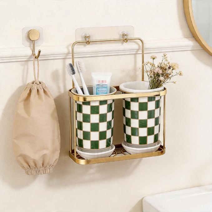 Multi-functional Ceramic Checkered Utensil Crocks,Kitchen Utensil Storage, Bathroom Checkered Bathroom Toothbrush Holder, Flatware Organizer & Home Accessory