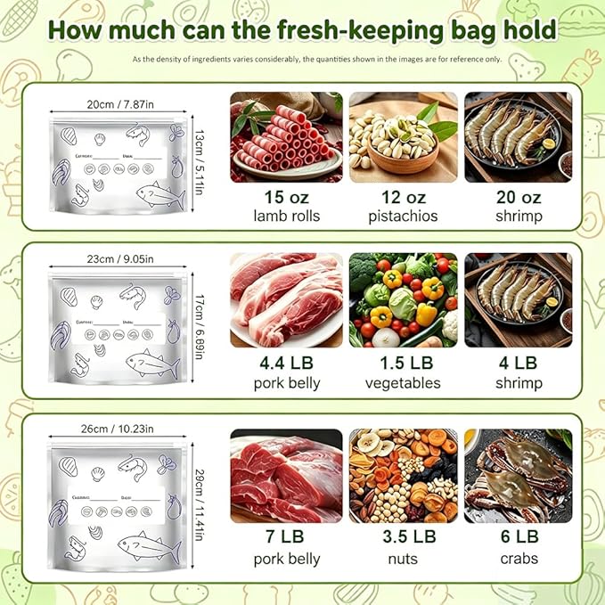 10 Bags per Set Reusable Aluminum Foil Sealable Storage Bags, New Resealable Vacuum Zipper Pouches for Food, Stand Up Foil Sealable Bags with Label and Zip Lock for Vegetable Fruit Meat (Small)