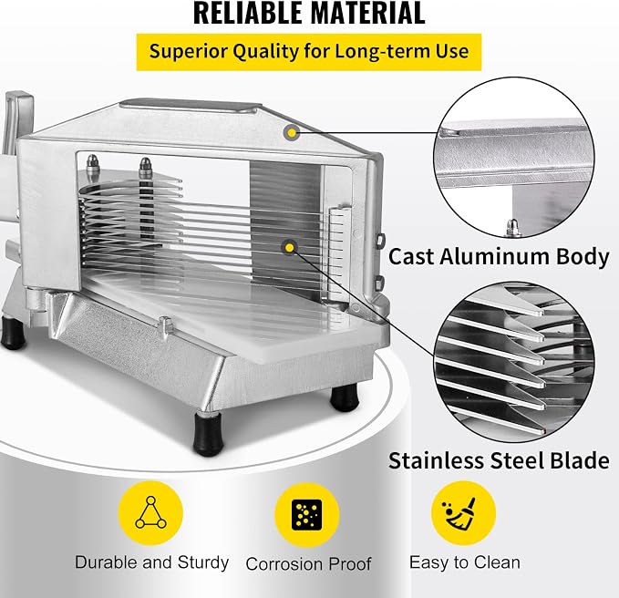 VEVOR Commercial Tomato Slicer, 1/4 inch Tomato Cutter Slicer, Stainless Steel Heavy Duty Cutter Machine, Manual with Non-slip Feet, for Cutting Tomatoes, Cucumbers, Bananas