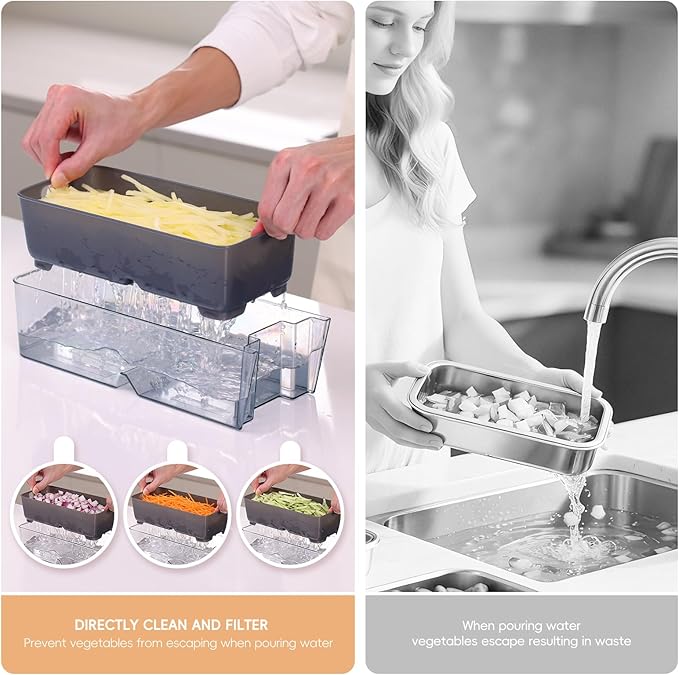 ONCE FOR ALL Safe Mandoline Slicer For Kitchen, AdjustableThickness 0.1-8 mm Professional Vegetable Slicer For Food, Fruit Slices, Potato Chips, Fast Meal Prep (4th Gen Gray)