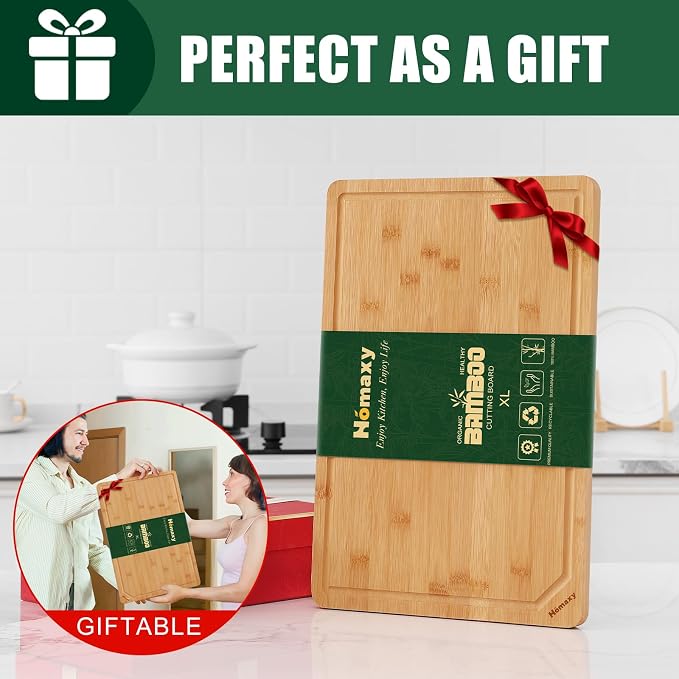 Homaxy Extra Large Organic Bamboo Cutting Boards for Kitchen, 17.5"x12" Wooden XL Cutting Board with Juice Groove and Handles, Charcuterie Butcher Block Wood Serving & Chopping Board - Pre Oiled