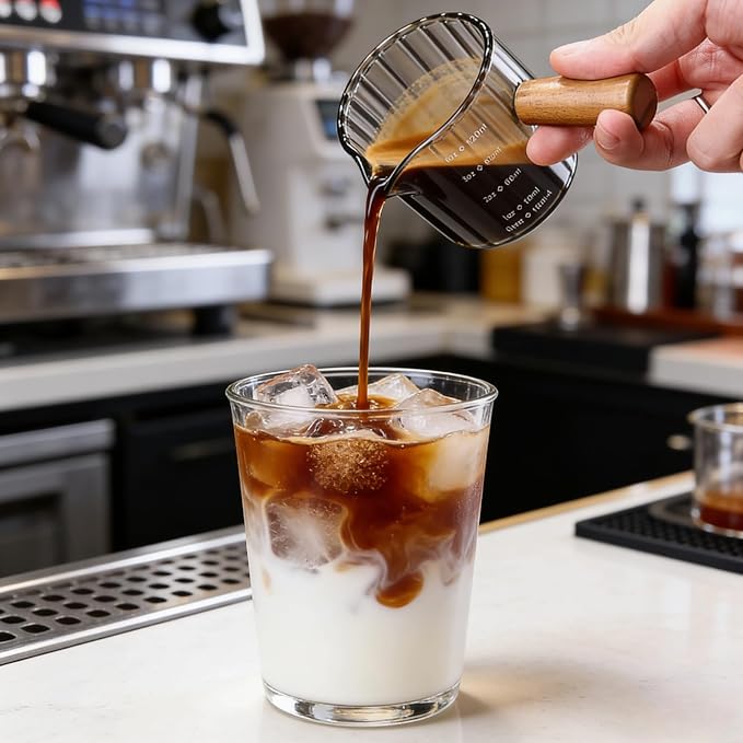 4 oz Espresso Measuring Cup Set of 2, Double Shot Glass for Ristretto Lungo, Thick Glass with Dripless Spout, Coffee Bar Accessories