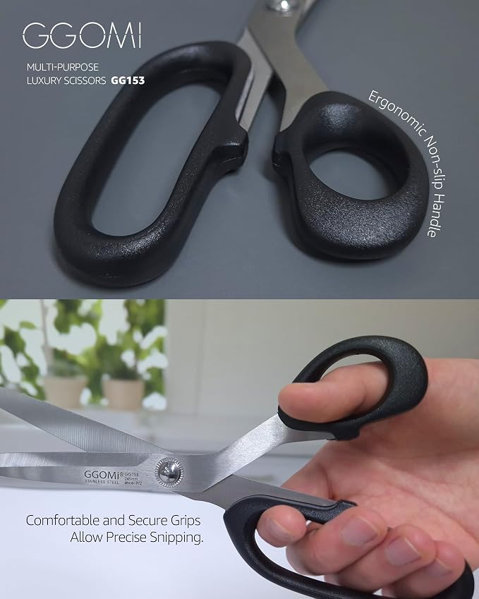 2.2T Stainless Blade Kitchen Scissors - 9.6in x 2Pack | Korean Style Sharp Heavy Duty All Purpose Kitchen Shears for Cooking Food | Barbecue Kalbi Rib Meat Cutting Dishwasher Safe (GG153, Black)