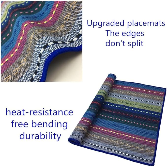 WAZAIGUR Hand Woven with 100% Cotton Placemats Colorful Placemats Braided Ribbed Durable Heat-Insulation Table Mats Set of 6,Blue