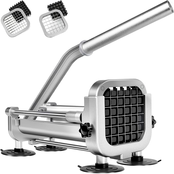 French Fry Cutter, ZSCOOKLY Heavy Duty Potato Cutter Stainless Steel with 1/2-Inch and 3/8-Inch Blade Great for Potatoes Carrots Cucumbers.