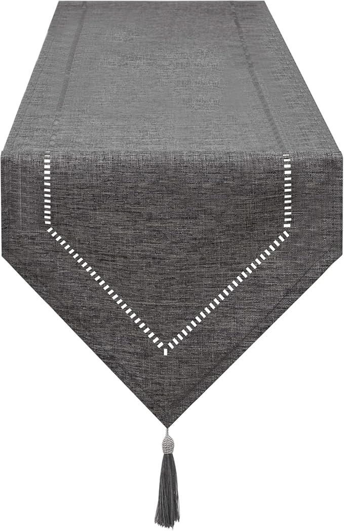 Table Runner Linen Grey 12 x 86 Inch, Tablerunner Linen Look Solid Color, Modern Easy Care Table Runner for Dining Table, Coffee Table, Restaurant,Decoration