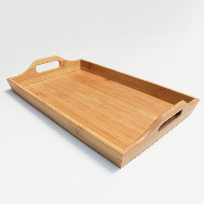 Personalized Bamboo Wood Serving Tray with Handles, Engraved Wooden Trays, Wedding Gifts, Housewarming Gifts (3 Letter Monogram)