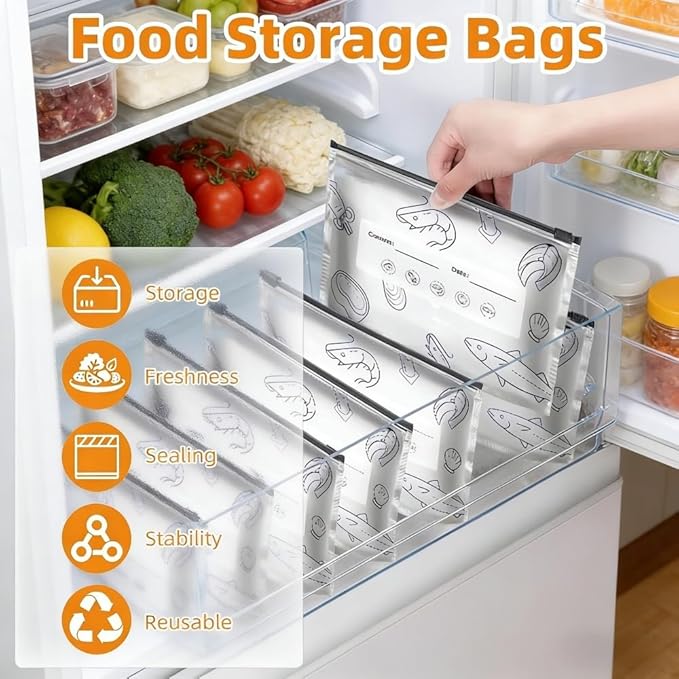 35PCS (4 Sizes) Thick Reusable Aluminum Foil Sealable Storage Bags,Stand Up Foil Sealable Bags with Label Zip Lock for Fruits Vegetables Meat Resealable Zipper Pouches for Food (S*10+M*10+L*10+XL*5)