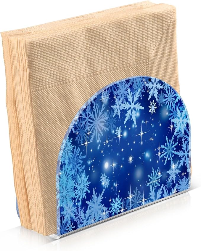 Blue Winter Christmas Glitter Snowflakes Napkin Holder for Tables Paper Cocktail Napkin Holders for Kitchen and Dinning, Acrylic Dinner Napkin Dispenser for Restaurant Home Decor Bar Accessories