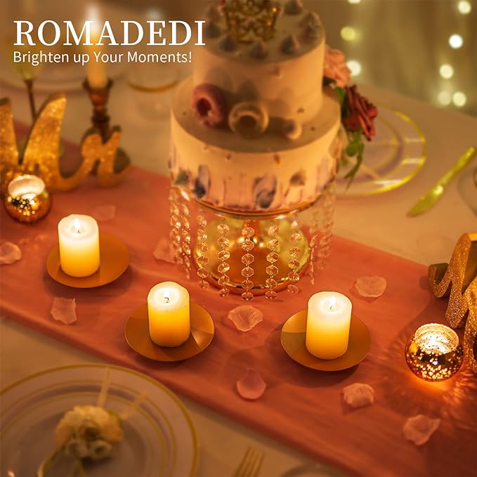 Romadedi Iron Plate Candle Holder - Gold Candle Holders for Pillar Candles, Set of 2 Small Candle Tray Pillar Candle Holder Plate Metal Candle Stand for Coffee Table Decor, Wedding, Party, Home Decor