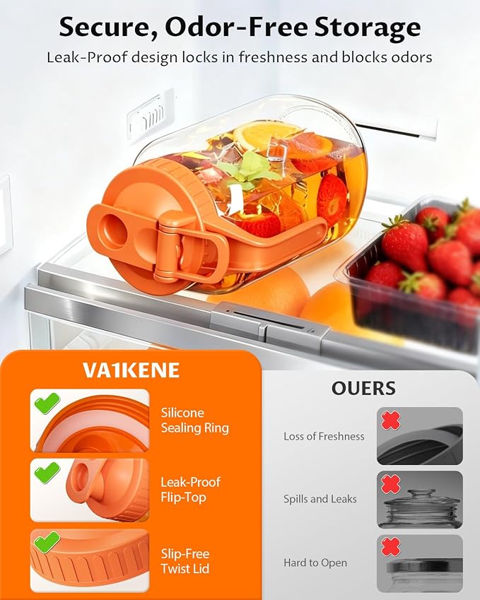 Glass Pitcher with Airtight Lid and Spout, 64oz Mason Jar Pitcher - Wide Mouth, Leakproof Water Jug for Juice, Sun Iced Tea, Cold Brew Coffee, Milk Storage, Orange