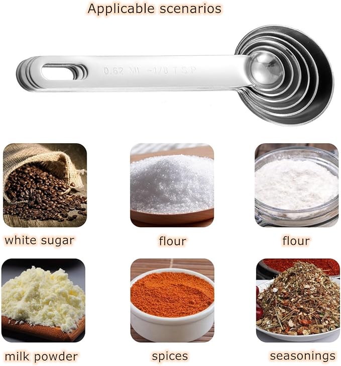 Stainless Steel Measuring Spoons Set - 8 Piece Metal Measuring Spoons with Leveler & Whisk for Cooking & Baking, Kitchen Measuring Spoons Fits Spice Jars, Professional Heavy Duty Gadgets