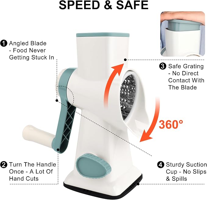 Cheese Grater Box Grater (Rotary hand safeguard White)