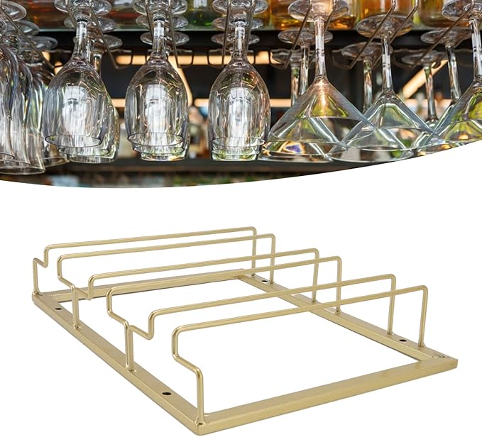 Upside Down Wine Glass Rack European Hanging Wine Glass Rack Under Cabinet Wine Glass Rack Wine Glass Rack For Bar Home Cup Storage Display Rack (Gold)