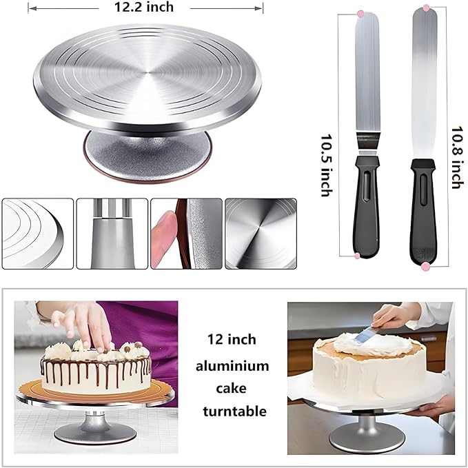 Cake Decorating Kit, 357 Pcs Baking Supplies Tools with Aluminium Cake Turntable, Leveler, 50 Icing Tips, 8 Russian+Ball Tips, 2 Spatulas, 3 Scrapers, 102 Pastry Bags, 109 Cupcake Liners & More