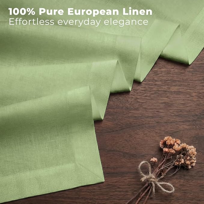 Classic Linen™ by D'Moksha Sage Green Table Runner 48 Inches, 100% Pure Linen, Coffee Table Runner, 14 x 48 Inch for Dresser Tables- Summer, Father's Day