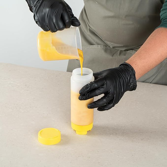 Restaurantware Plastic Squeeze Bottle 20 oz Refillable Condiment Bottle Large Valve Dishwashable Yellow Inverted Sauce Dispenser For Thick Condiments, Dressings, Batter, Sour Cream, And Syrups