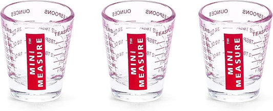 Kolder Mini Measure Multi-Purpose Shot Glass, Heavyweight Glass, Red, Set of 3, For Liquid And Dry Ingredients And Precise Recipe Prep
