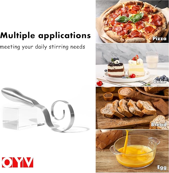 OYV Seamless Dough Whisk, 18/10 Stainless Steel Danish Dough Wisk, 9" Bread Whisk for Sourdough, Cookies, Pizza, Pastry, Dishwasher Safe Dough Hook