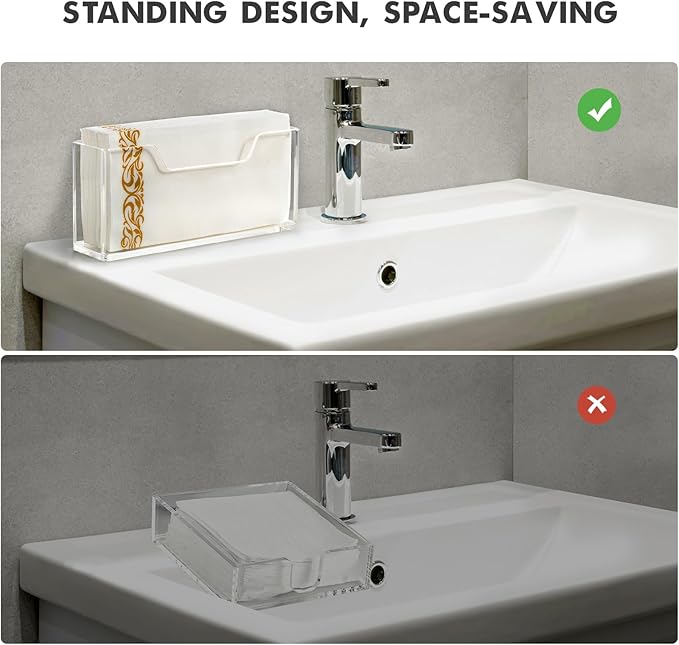 Kordory Acrylic Guest Towel Holder for Bathroom, Clear Waterproof Splashing Vertical Napkin Holder for Kitchen, Disposable Hand Towel Holder, Modern Dining Table Napkin Tray for Home, Hotel, Office
