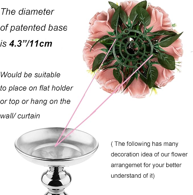 BLOSMON Flower Ball Centerpieces for Wedding: 10 Pcs Dusty Pink Fake Roses | Party Dinning Table Floral Arrangements - Fake Silk Kissing Bouquets with Base for Home Party Event DIY Decor
