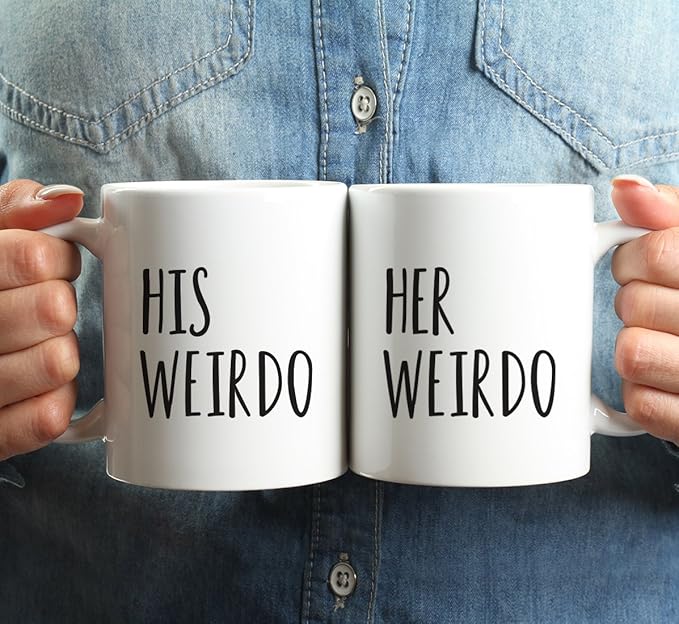 Andaz Press Coffee Mugs Gift Set, His Weirdo, Her Weirdo, 2-Pack, Bride Groom Husband Wife Wedding Christmas Birthday Gift Ideas