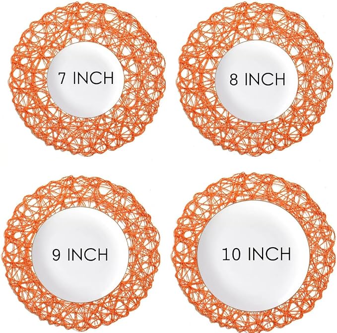 IcosaMroTangerine Round Placemats Set of 6 for Dining Table, 15 Inch Paper Woven Boho Decorative Circle Place Mat for Wedding Christmas Thanksgiving Day Holiday Dinner, Tangerine