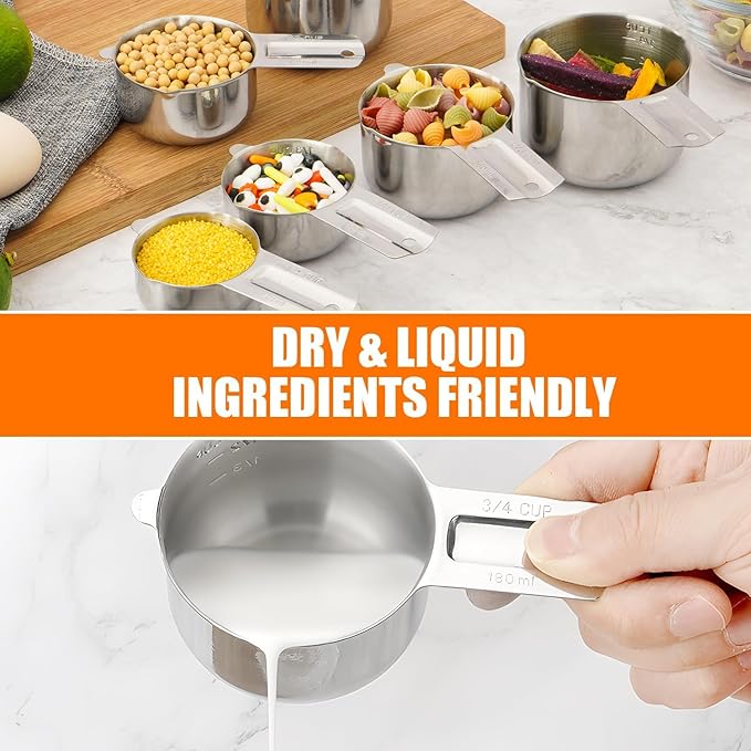 Measuring Cups Set,7 Pieces Stainless Steel Stackable Nesting Heavy Duty Measuring Cups,Perfect for Dry and Liquid Ingredients for Baking & Cooking